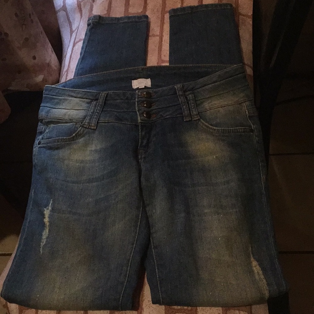 Sparkling Blue Skinny Boyfriend Ripped Jeans